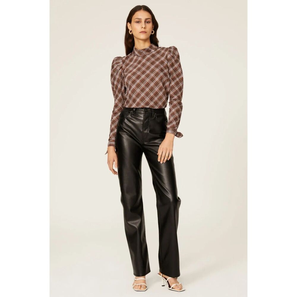 NWOT Veronica Beard Isabel Plaid Button Back Tie Cuff Blouse in Brown Size 2 - Picture 5 of 14